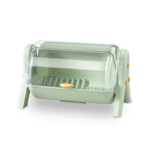 Dish Drying Box with Dust Cover and Removable Drainer BoardDish Drying Rack 2 Tier PP Plastic Drain Bowl Dish Storage Box withMultifunctional Kitchen Tableware Cupboard Tableware Tray Cutlery Dishes Drain Rack