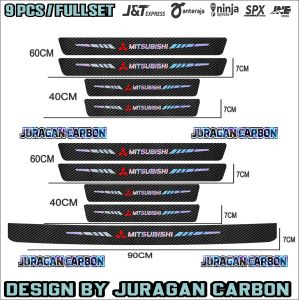 9PCS SILL PLATE KARBON 3D MOBIL MITSUBISHI STICKER CARBON 3D PIJAKAN BUMPER BAGASI MOBIL MITSUBISHI