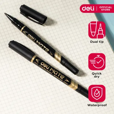 Deli EU10420 Dual Tip Permanent Marker Black 1PC Quick Dry Long Lasting Multi-Surface Office School