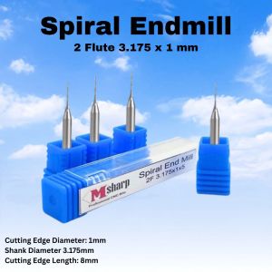 ms7 End Mill spiral 2F 1mm endmill 1 mm router cnc acrylic kayu aluminium