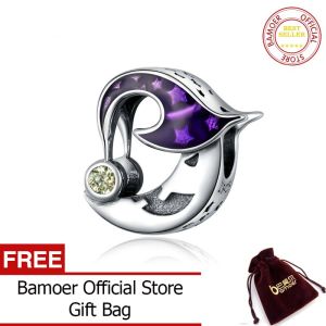 BAMOER Halloween 925 Sterling Silver CZ Evil Moon Original Plated platinum Charm for Brand DIY Jewelry Make SCC1618