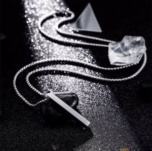 Kalung Rantai Titanium Balok Persegi Panjang Pria Liontin Kalung Stainlees Steel Rantai Kalung untuk Pria Wanita