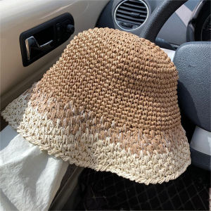 CROSSTIME Handmade Beach Straw Cap Travel Spring Summer Womens Straw Hat Korean Sun Protection Bucket Hat Outdoor