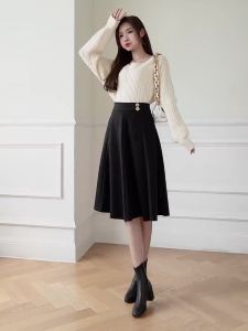 AMMIN กระโปรงซิปเอวสูงยาวปานกลางสำหรับผู้หญิงกระโปรงยาวปานกลางทรงเอสง่างามสีทึบเรียบง่ายสำหรับฤดูใบไม้ผลิ/ฤดูร้อน2024