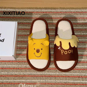 XIXITIAO ins Cute Pooh Bear Soft Bottom Men and Women Cotton Slippers Fun Spring and Summer Comfortable and Non-Slip Leisure Floor Shoes