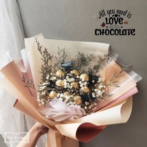HER.FLORIST 10PCS Ferrero Rocher Buket / Buket Bunga Baby Breath dan Cokelat Ferrero Rocher / Ferero / Chocolate / Coklat / Hadiah