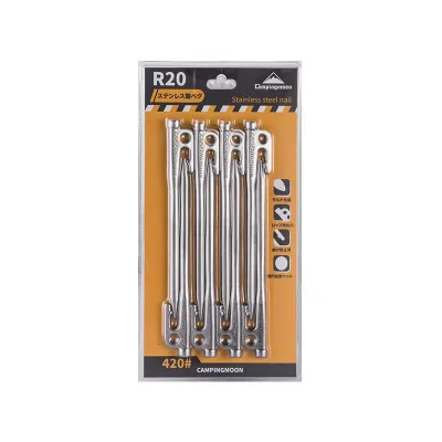 CAMPINGMOON Stainless Steel Peg Stakes Pack of 6 and 8 20cm 26cm 30cm 35cm 40cm Premium Heavy Duty Ground Nail Pegs Stake for Outdoor Camping Tent Awning Tarp Wind Rope Guy Lines Camping Moon