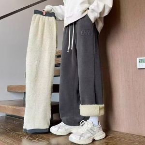 (SG Seller)Men Thick Fleece Lined Winter Pants Warm Sherpa Wide Leg Sweatpants Thermal Loose Fit Joggers -PL105