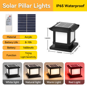 Solar Pillar Light Outdoor Post Lights 4 Colors with Remote Control Garden Wall Lamps Waterproof Fence Lamp Christmas Deco For Terrace Courtyard Porch Solar Lighting
