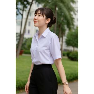 Áo sơ mi học sinh nữ SAM CLO sơ mi văn phòng công sở form rộng style Hàn Quốc áo không túi tay lỡ trắng trơn