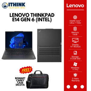 LENOVO THINKPAD E14 GEN 6 (INTEL) 21M7003GMY (ULTRA 7 155U 16GB 512GB 14" WUXGA BLACK/GREY W11 PRO)