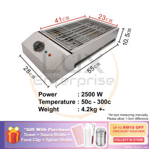 🔥READY STOCK🔥 2 IN 1 2500W Electric Grill Stainless Steel Smokeless BBQ Grill Countertop Barbecue Oven With Temperature Control