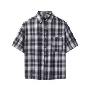 GE Plaid Box Fit Polo for Men Crop Top Boxy Shirts Cotton Short Sleeve Loose Korean Style