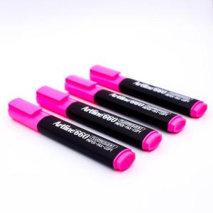 ปากกาไฮไลท์  ชุด 4 ด้าม  (สีชมพู) ปากกาเน้นข้อความ หัวตัด อาร์ทไลน์ หัวแข็งแรง ไม่ยุ่ย ถนอมสายตา ถ่ายเอกสารไม่ดำ