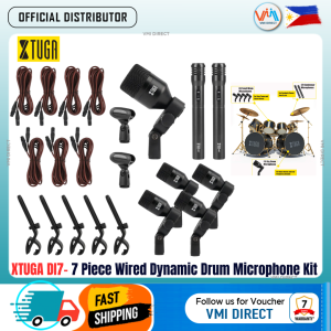 XTUGA New DI7 Dynamic Drum Mic Kit Kick Bass Tom/Snare & Cymbals Microphone Set Use for Drums Vocal Other Instrument Complete with Thread Clip Inserts Mic Holder Use for stage of concert Studio Radio and Television stations Live
