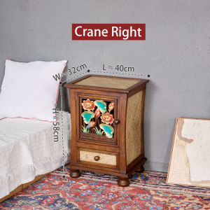 เฟอร์นิเจอร์สไตล์เอเชียตะวันออกเฉียงใต้โต๊ะข้างเตียงสไตล์จีนไม้เนื้อแข็งหวายสานเก็บตู้เก็บของวินเทจเรียบง่ายข้างเตียงตู้เล็ก ๆ