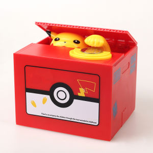 PRETTYG Pokemon Anime Piggy Bank Pikachu Electronic Money Box Action Figure Pikachu Steal Coin Piggy Bank Money Safe Box Kids Toys Gifts