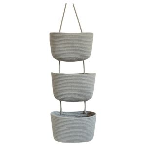 MAOMEI 3 tầng Giỏ treo nhiều ngăn Dệt thủ công Vải cotton dệt Túi treo tường Hiện đại Đa năng Túi đựng đồ gắn tường Nhà bếp