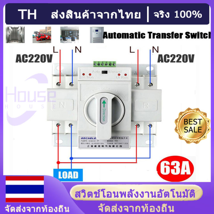 【ในสต็อก】Power Automatic Transfer Switch 2P63Aสวิตซ์สลับแหล่งจ่ายไฟ ATS ...