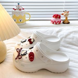 [Free Shipping] Slimming And Height-Enhancing Summer Retro Polka Dot Cat Hair Clip EVA Thick-Soled Lightweight Clogs With A Hole Design