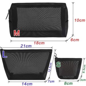 3Pcs Mesh Clear Cosmetic Bags Small Large Black Makeup Bag Portable Travel Toiletry Organizer Case Lipstick Storage Pouch