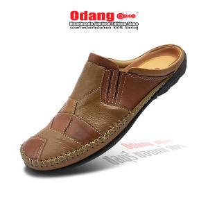 โอแดงชู รองเท้าหนังแท้แฮนด์เมด ของแท้ 100% รหัสสินค้า 401 เปิดส้น สไตล์สปอร์ต สลับลาย สี : แทน