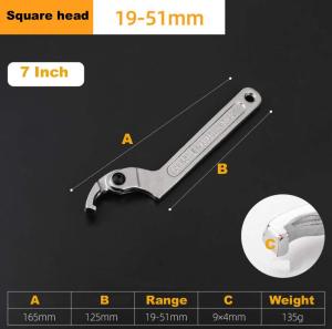 Adjustable C Spanner Hook Wrench Chrome Vanadium 3/4-2"(19-51Mm)+2-4 3/4"(51-121Mm) Screw Nuts Driver