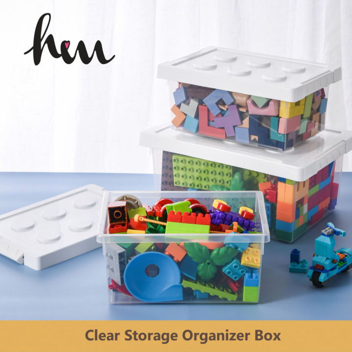 HM Clear lego Storage Box for Kids to Organize Toy Brick Easily