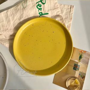 【พร้อมส่ง】🍽️ จานเซรามิก สไตล์นอร์ดิก คาเฟ่มินิมอล สีพาสเทล มี 3 สี เข้าไมโครเวฟได้ จานใส่เค้ก จานทรงกลม