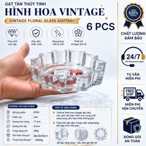 Set 3 Cái Gạt Tàn Thủy Tinh GT04 Hình Hoa Vintage Floral Glass Ashtrays Trong Suốt Cao Cấp