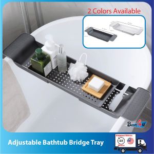 BEST4U Adjustable Bathtub Bridge Tray Kitchen Dish Drying Rack Kitchen Holder Storage Rack Drainer Shelf Rack Bathtub Shelf excited Bathroom tray excited