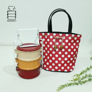 เซ็ตปิ่นโตขนาด 3 ชั้น 11ซม. ถุงผ้า PVC ลายจุด ขนาดเล็ก (Tiffin 3 tier Wide 11cm. + PVC Bag 1 Set) อ่านขนาดก่อนสั่งซื้อ