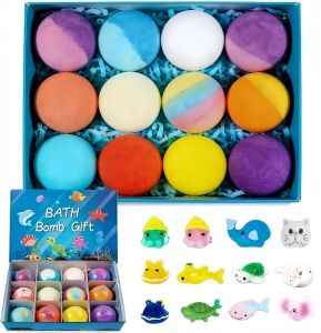 12 Pack Bath Gift Set for Kids Easter Bath Bombs for Kids with Surprise Inside Kid Bath Bombs Gift Set Colorful Bubble Bath Fizzy Ball Ideal Birthday Christmas Easter Gift