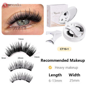 Magnetic False Eyelashes with Applicator 1 Set Glue-free Natural Fake Eye Lash Extensions Reusable Magnets Eyelash Green Color