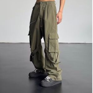 NEW WESTERN Pocket Cargo Pants for Men Solid color Overalls Loose Straight Sports Trousers Korean fashion