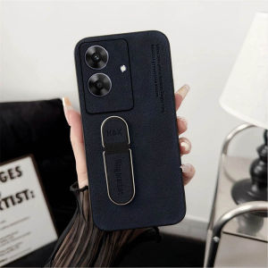 Case Compatible For Realme Note 60x / Note 60 Luxury Standing Plain Leather Ring Holder