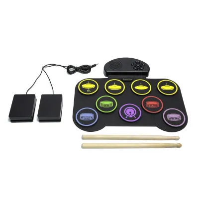 Suppsport Portable Electronic Practice Drum Silicone Roll Up Drum Pads with Cymbal Symbols and Pedals for Home Practice