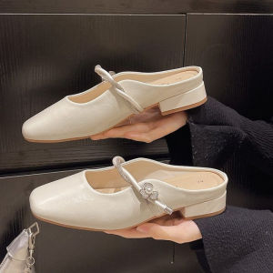 [Free Shipping] 2026 Summer Fashion Rhinestone Closed-Toe Mules With Square Toe And Chunky Heel WomenS High-Heeled Slip-On Mules