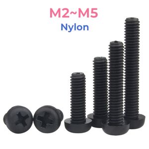 Black PA66 Nylon Phillips Pan Head Cross Round Screw Bolt Plastic M2 M2.5 M3 M4 M5 Metric Thread Plastic Insulation