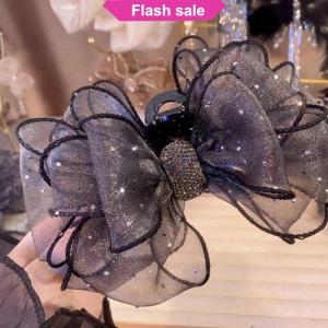 SHENHAO2🎀 Đen Lưới Bow Rhinestone Tóc Claw Cổ Điển Thanh Lịch Kẹp Tóc Kẹp Kẹp Cá Mập Clip Cho Phụ Nữ Thời Trang Phụ Kiện Tóc