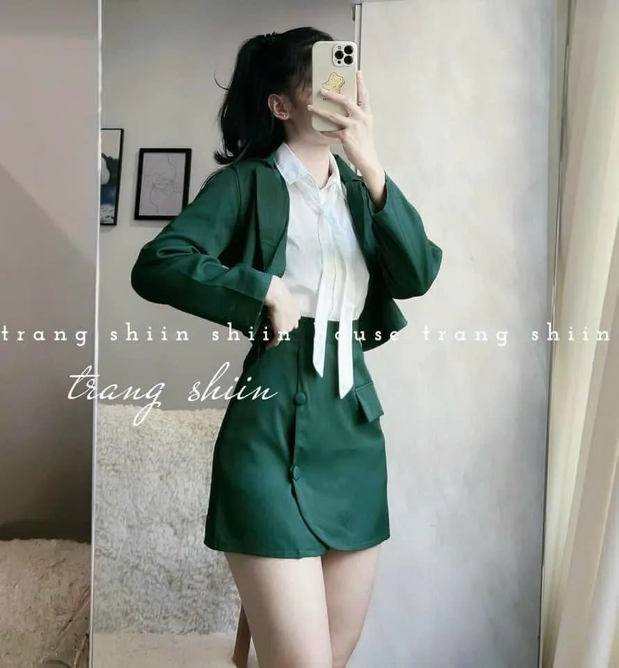 Sét váy nữ lót trong kèm áo khoác ngoài kiểu vest tay ngắn phối nút, mix  chân váy ôm body xẻ tà cho nàng công sở | Shopee Việt Nam