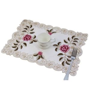 GIGBM Vintage Dining Table Place Mat Large Non-Slip Embroidered Lace Fabric Placemat Waterproof Washable Coasters Outdoor Picnic