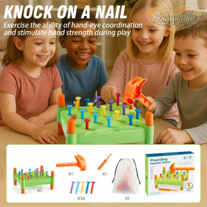 AODUOYAYA Childrens Hammering Nail Toys Montessori Nail-hammering Table Skills Training Hand-Eye Coordination