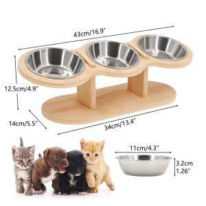 Elevated Cat Bowls Raised Wood Stand Feeder with 3 Stainless Steel Bowls Feeding & Watering Supplies for Puppy Cats Accessories2026