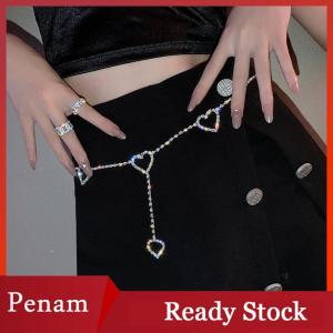 [PAM] Metal Heart Chain Belts for Women Waistbands for Dress Waist Chain Belts Rhinestone Belly Chain