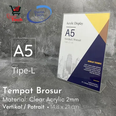 Akrilik / Acrylic Tempat Brosur / Stand Kode QR / Tent Card / Display A5 Type L Series (Bisa COD)