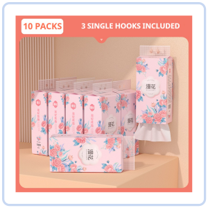 【Pure Care】 【10 Packs/Box】ManHua Pink Flower 4-Ply Tissue / Hanging Paper Towel / Hangable Napkin