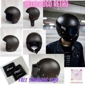 HELM BOGO RETRO SNI DEWASA WANITA DAN PRIA + CEMBUNG VISOR SMOKE/CLEAR