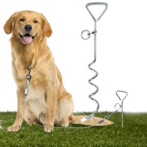OUTOPEN Rust-Proof Dog Stake Reinforced Heavy Duty Dog Tether Stake Fixed Pile 360° Rotating Dog Ground Anchor Outdoor Use