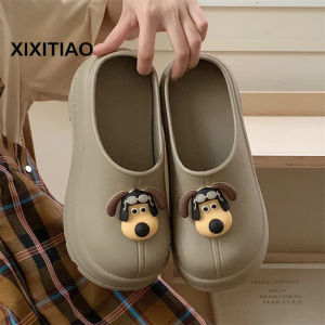 XIXITIAO New Cute Sunglasses for Girls Dog Head Shoes Spring/Summer Outdoor Casual EVA Soft soled Lazy Shoes Ins